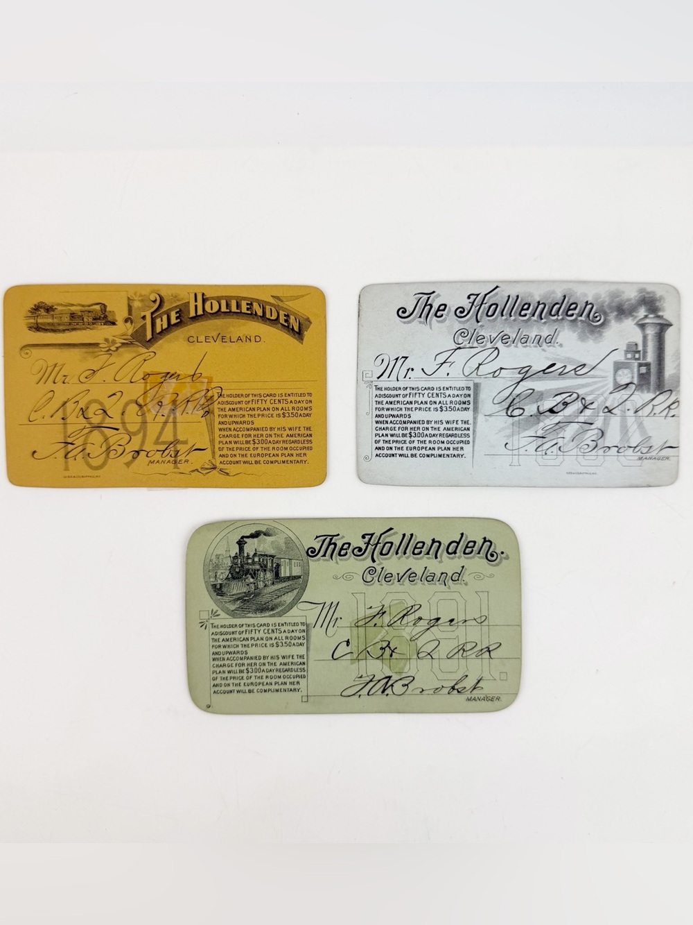 1894 Hollenden Hotel Cleveland RR Passes Lot C B & Q Railroadiana Paper Ephemera